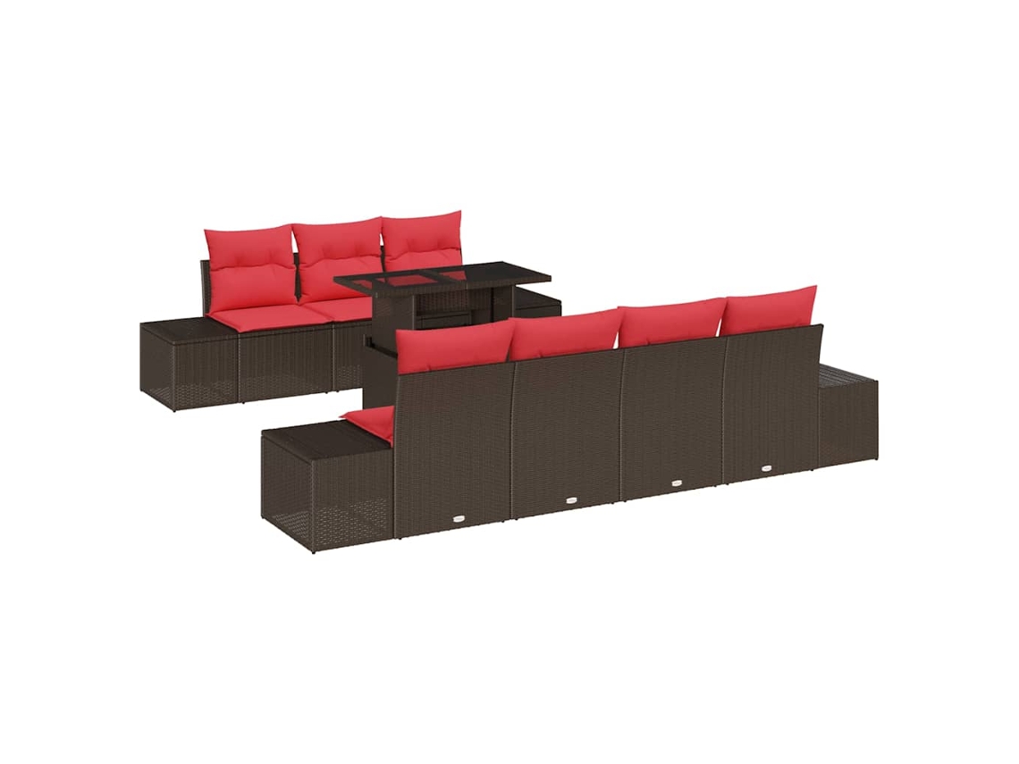 Maison Exclusive - Conjunto De Sofás Com Almofada 8 Pcs Marrom E Vermelho Vime Pe