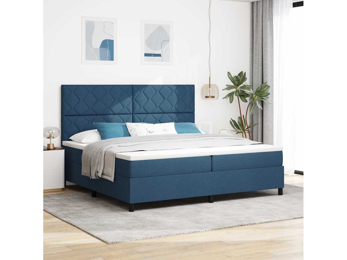 Vidaxl Cama Box Com Cabeceira Azul 200 X 200 Cm Tecido