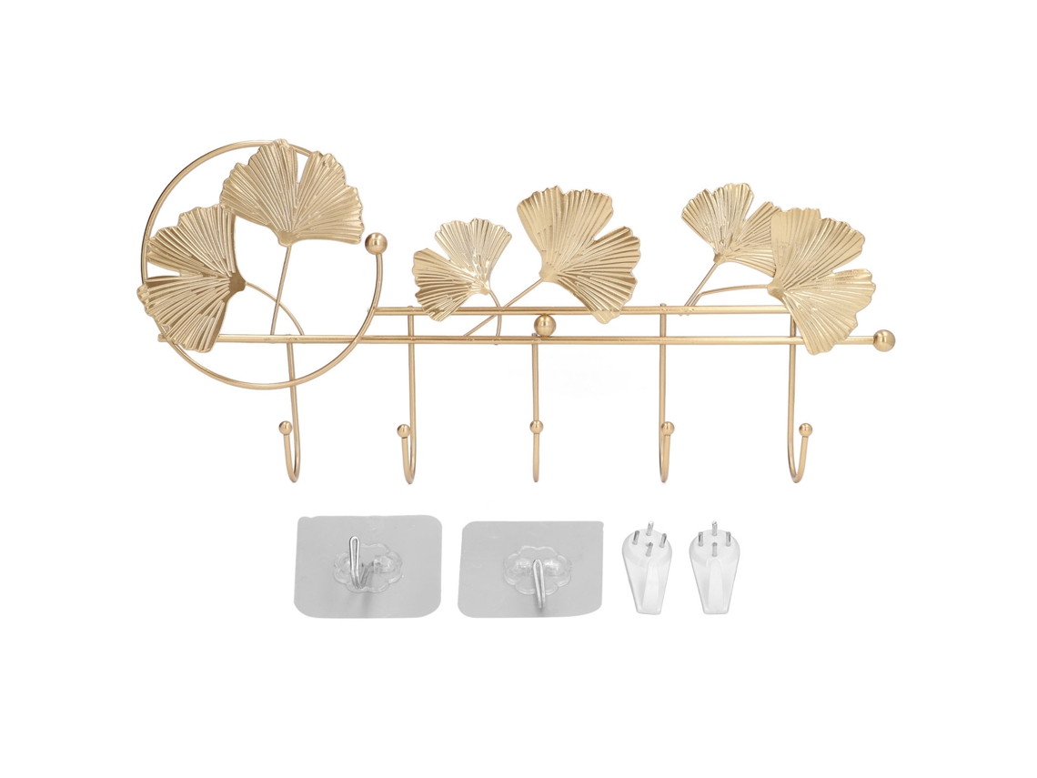 Cabideiro de parede Baok com design de folha de ginkgo, estilo simples e elegante para roupas, chapéus e chaves.
