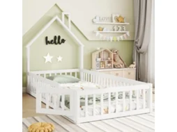 Cama Casinha Pinho 90x200 com Chaminé e Ripas Branca