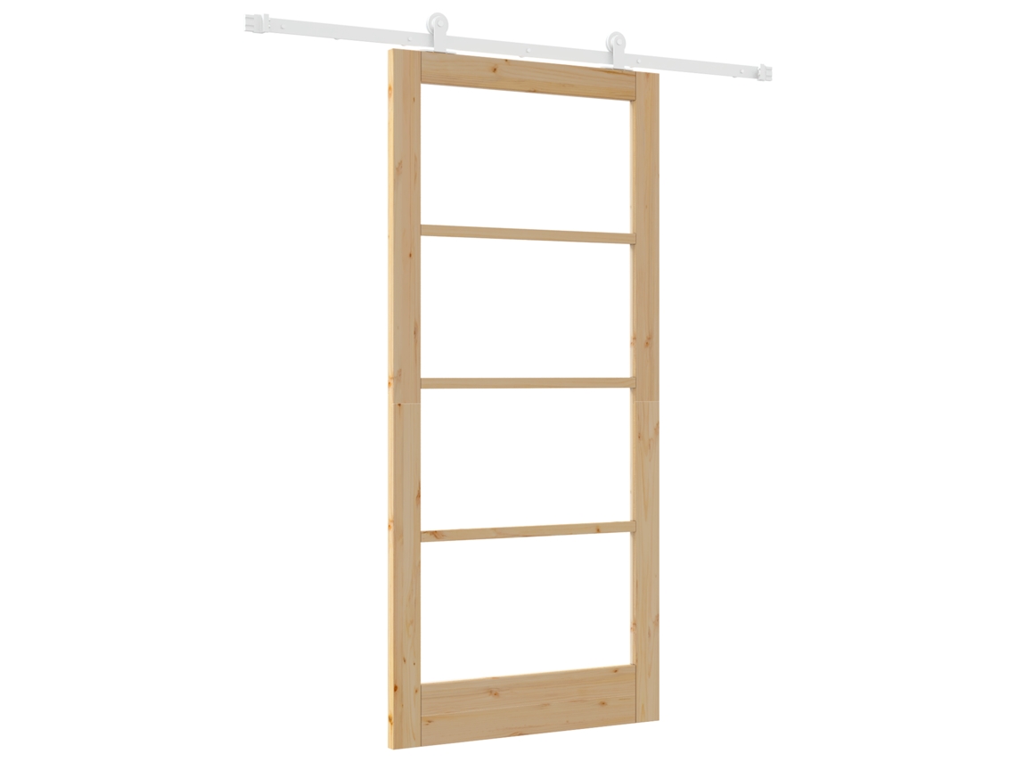 Porta Deslizante Com Conjunto De Hardware Orkdalem Madeira Maciça Branca E Natural Vidro Vidaxl Bege Madeira De Pinho Maciça (93 X 202 Cm)