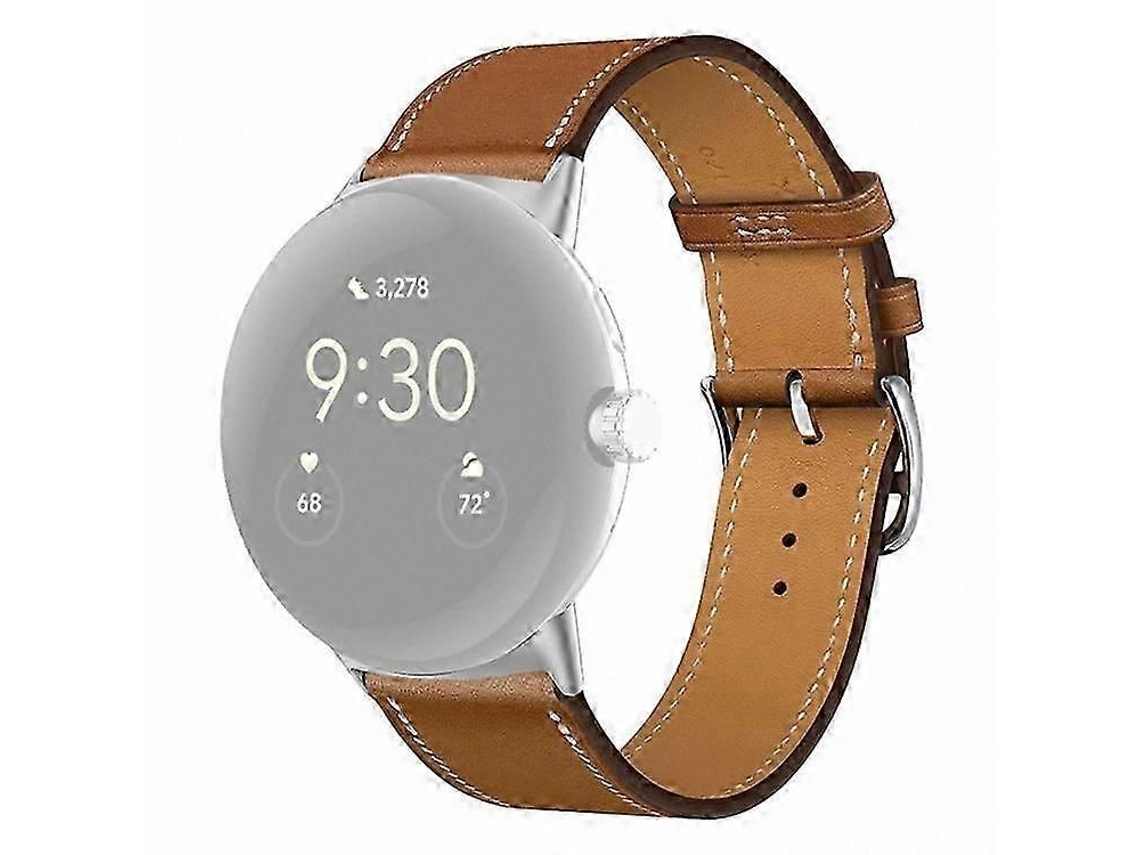 Pulseira De Couro Com Fecho De Aço Inoxidável Para Relógios Inteligentes Compatíveis.