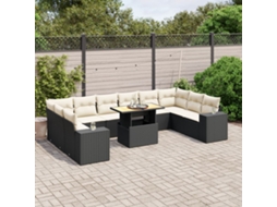Vidaxl 11 Pcs Conjunto Sofás De Jardim C/ Almofadões Vime Pe Preto