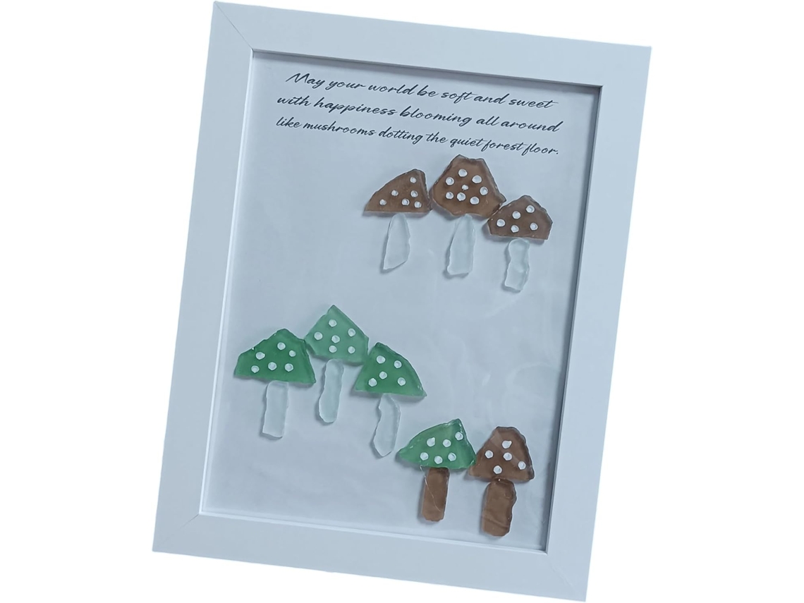 Quadro Decorativo Multicolorido Com Cogumelos De Vidro Do Mar, Ideal Para Sala De Estar Ou Quarto.