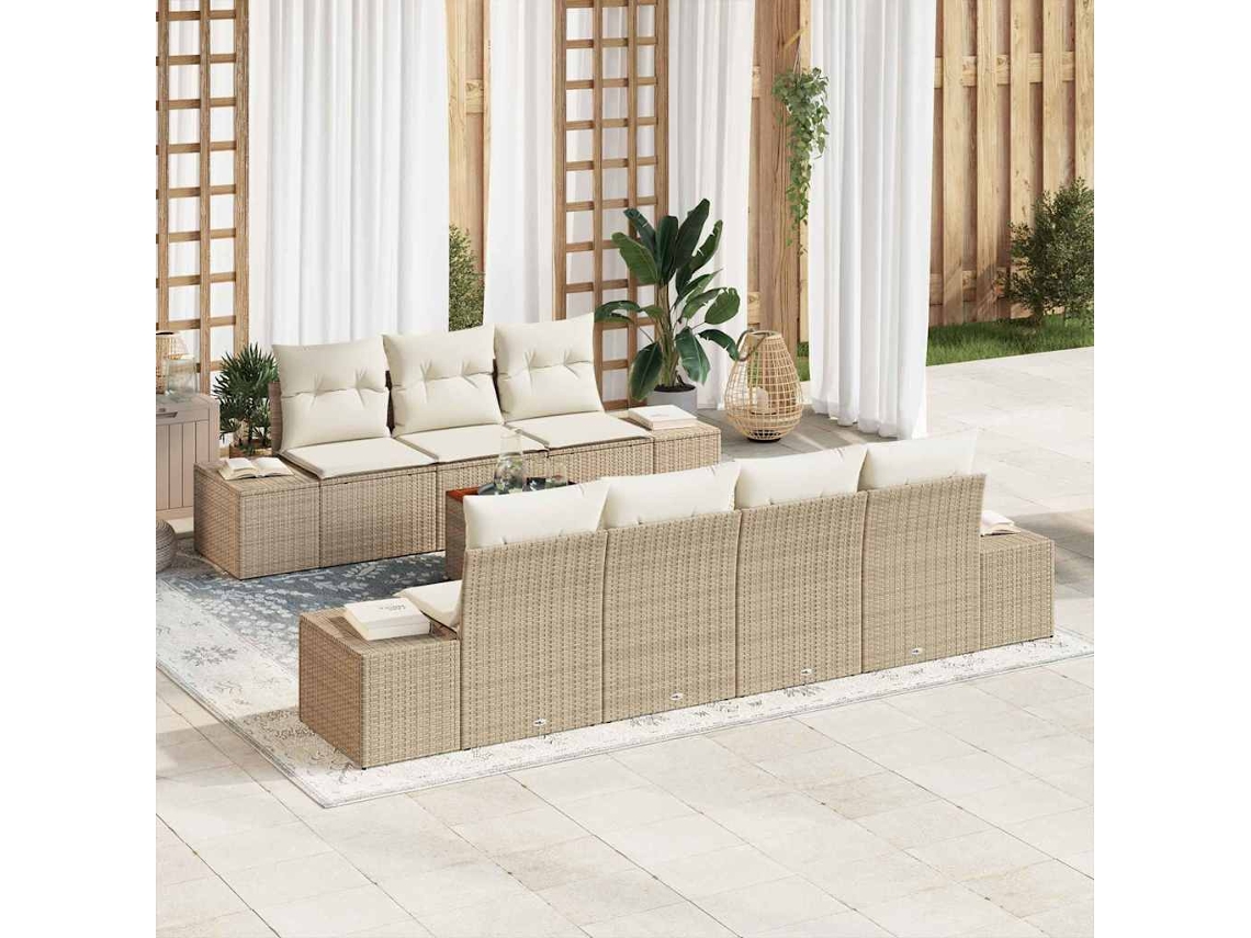 Vidaxl Conjunto De Sofá De Jardim 8 Unid. Bege Vime Pe