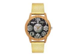 Reloj De Cuarzo Unisex Pareja Correa De Silicona Malla Con Textura De Madera Oro