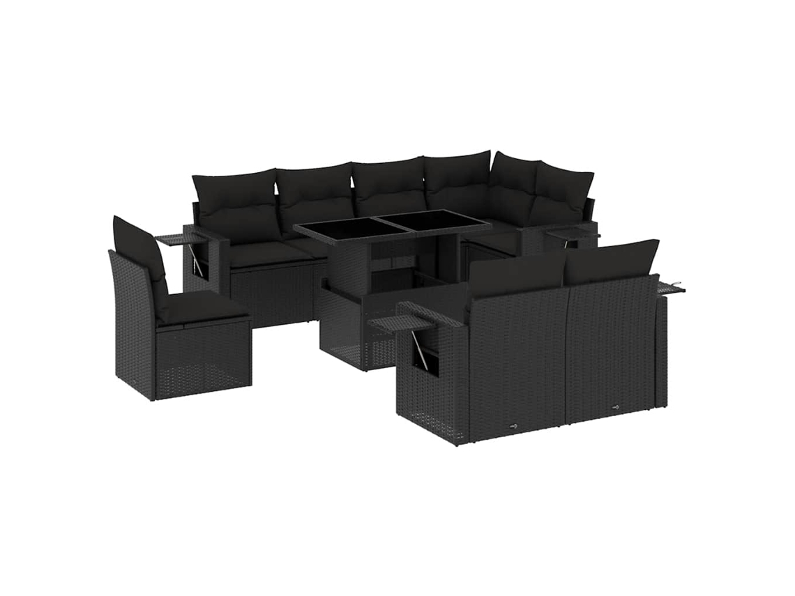 Conjunto de 9 sofás de jardim com almofadões Vime Pe Preto MAISON EXCLUSIVE (9 peças)