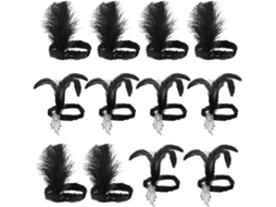Nuobesty De 12 Tiaras Decorativas Pretas Com Penas E Strass, Acessório De Cabelo Em material