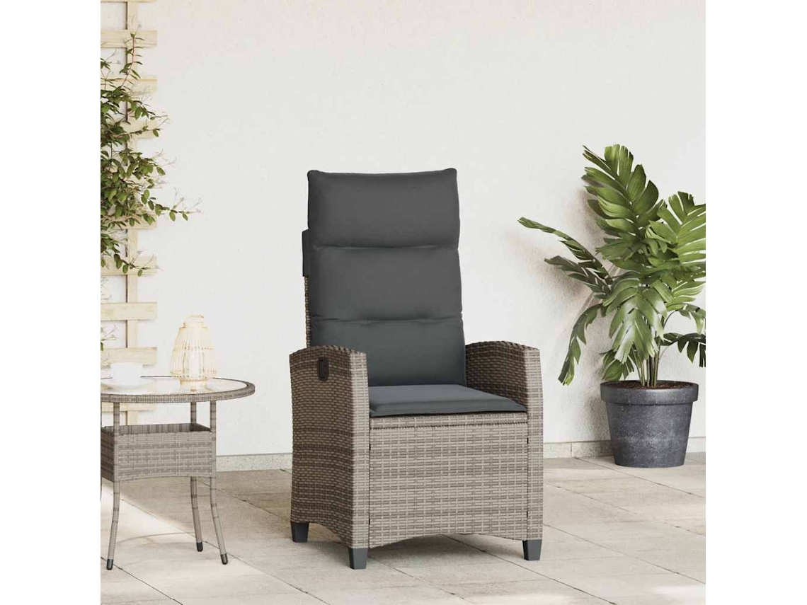 Vidaxl Cadeira De Jardim Reclinável Com Mesa De Apoio Vime Pe Cinzento