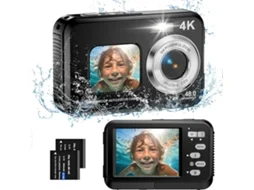 Câmara Subaquática Câmara À Prova de Água 4K Câmara Digital Compacta Portátil À Prova de Água 48 Mp com Autofoco Ecrãs Duplos para Selfies CHRONUS