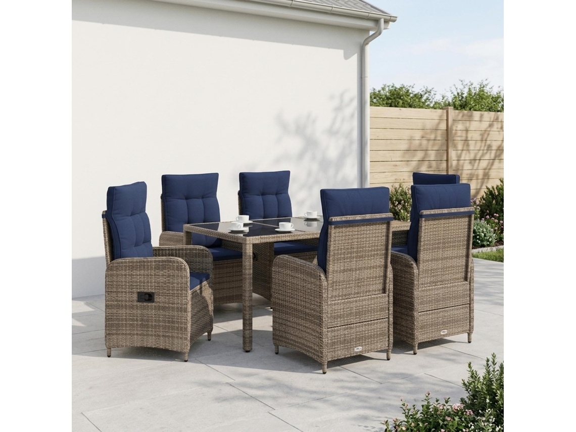 Vidaxl Conjunto De Jantar Para Exterior 7 Unid. Vime Pe
