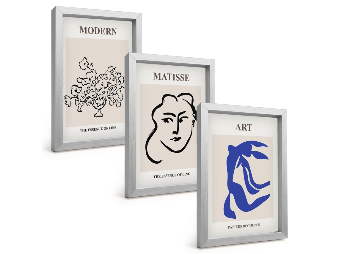 Galeria De Pinturas Muraispôsteres Minimalistas Abstratos Moldura Prateada Fotos Para O Escritório Espelharte (3 Peças 20x30 Cm)