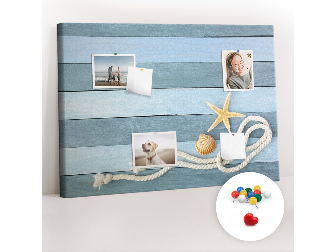 Quadro De Cortiça Com Impressão Tábuas, Listras E Concha Para O Quarto Das Crianças Espelharte (70x100 Cm)