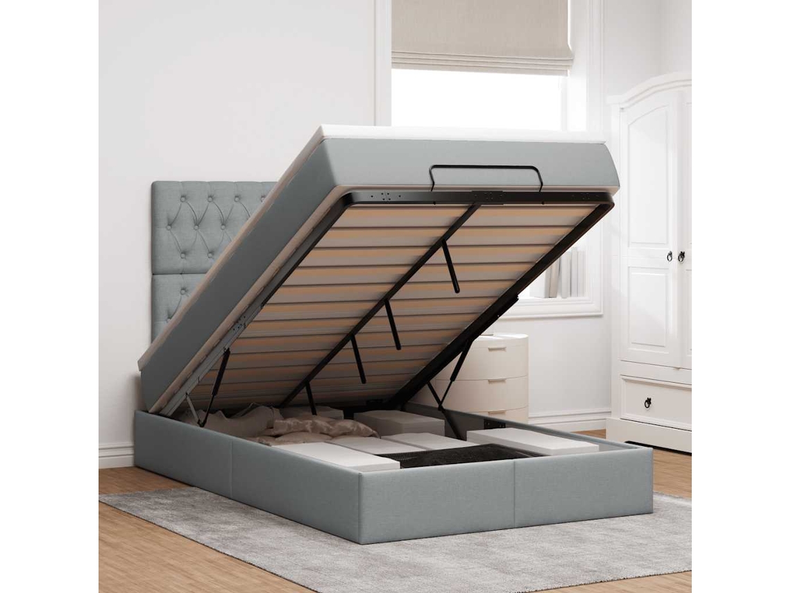 Vidaxl Estrutura Cama Otomana Colchão 120x200 Cm Tecido Cinzento Claro