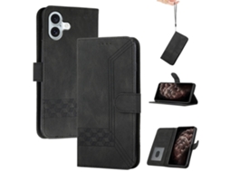 Capa Em Couro Pu Com Suporte Para Apple Iphone 16 - Preto