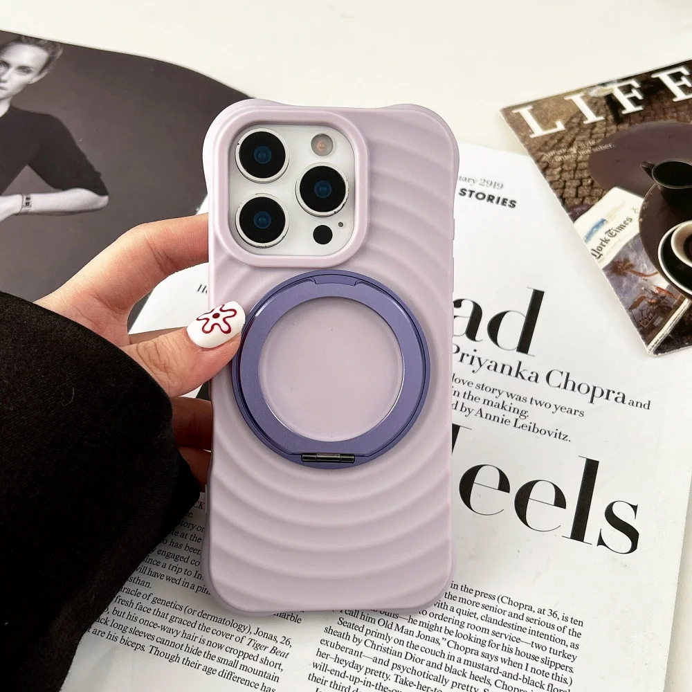 Capa De Celular Ondulada Com Adesivo De Silicone Líquido E Suporte Magnético (iphone 11 Pro Roxo).
