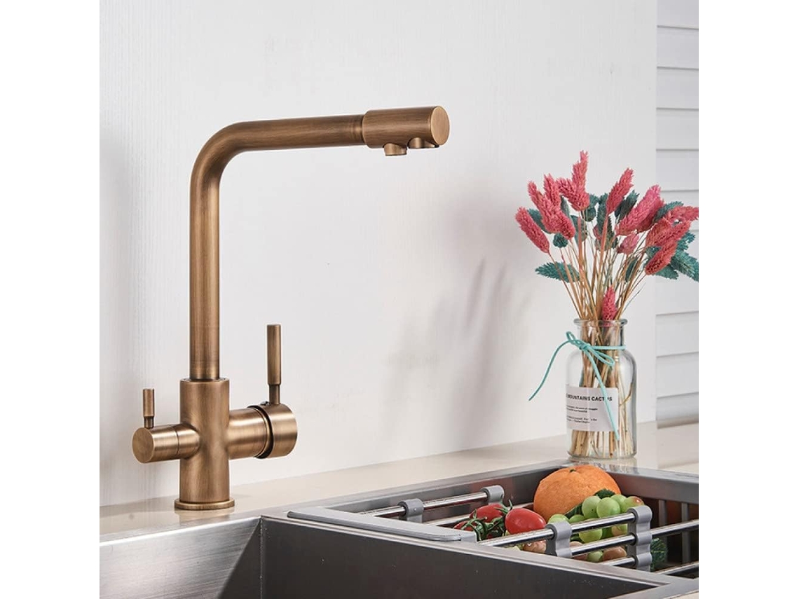 Torneira De Cozinha De Luxo Pure Water 3 Em Latão, Nas Cores Branca E Preta, Com Alça Dupla.