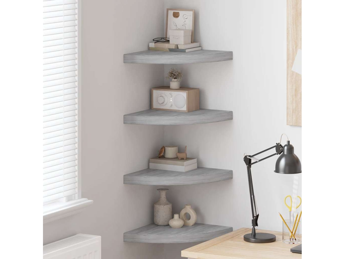Vidaxl Prateleiras Canto Parede 4 Pcs 35x35x3,8cm Mdf Cinzento Cimento