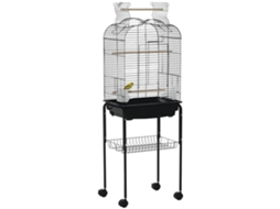 Gaiola de Pássaros com 3 Poleiros, 2 Tigelas e 2 Portas Laterais em Aço, PP e Madeira 46x36x130cm Preto S/MARCA