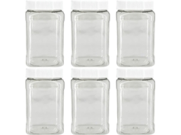 Conjunto De 6 Potes Herméticos Pet 350ml, Recipientes Quadrados Transparentes Com Tampas, Garrafas Reutilizáveis De Boca