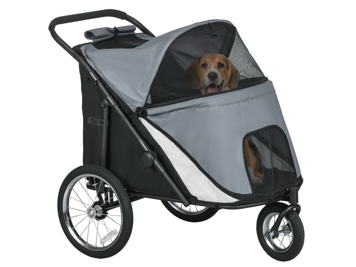 Carrinho De Cães, Dobrável, Dobrável, Almofada Reclinável, Estrutura De Aço, Cinza/preto-pt