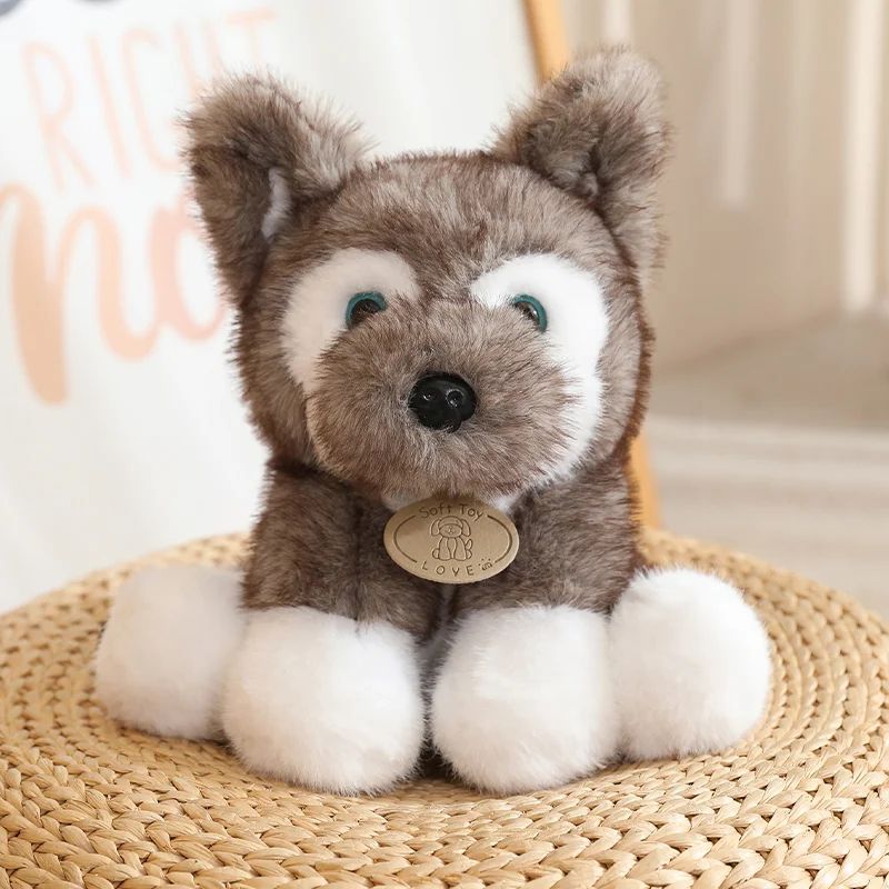 Lindo Cachorrinho de Pelúcia Realista de Desenho Animado Estilo Anime, Filhote de Husky MDUG (marrom, 22 Cm)