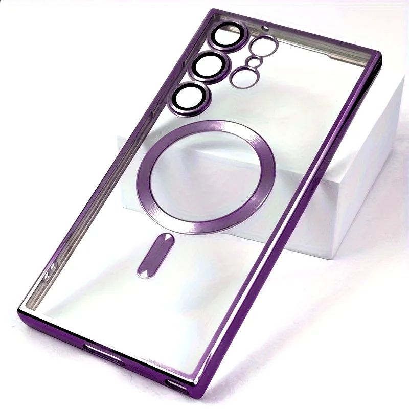 Capa Transparente Magnética Eletroplaqueada Para Celular Samsung (galaxy S26 Roxo), Com Protetor De Lente Macio.