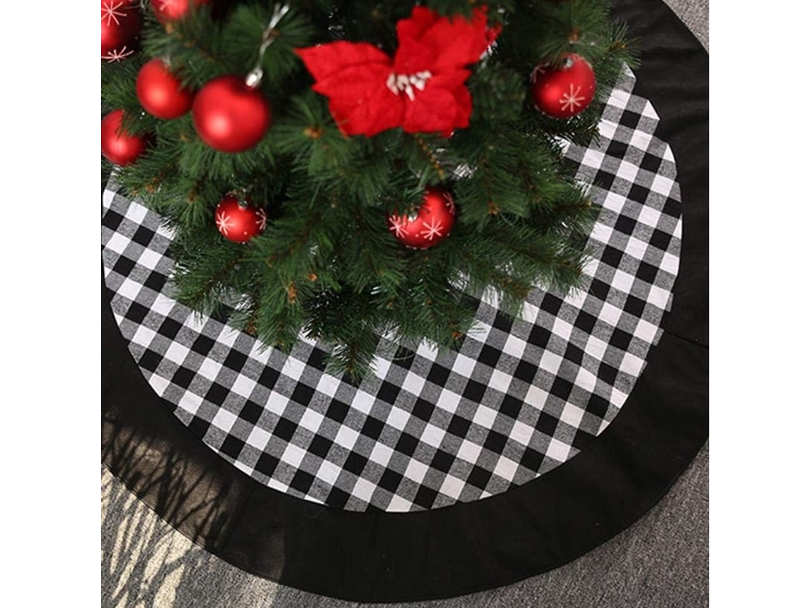 Saia Para Árvore De Natal 48 Polegadas Xadrez Búfalo Preto E Branco Decoração Festa Natalina