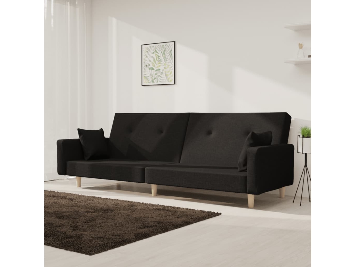 Vidaxl Sofá-cama 2 Lugares Com Duas Almofadas Tecido Preto