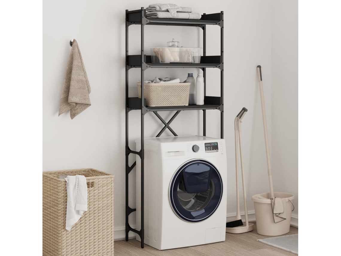 Vidaxl Estante P/ Máquina De Lavar 67x25x163 Cm Deriv. Madeira Preto
