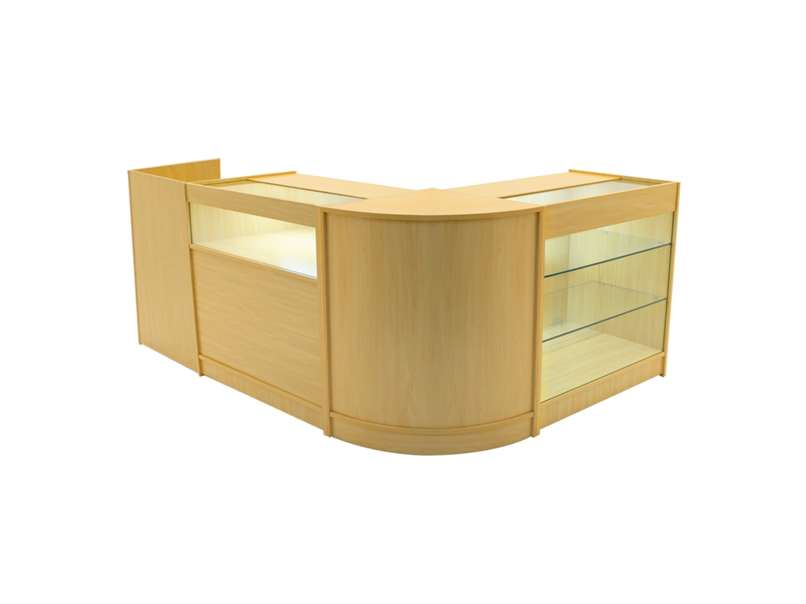 Conjunto De Balcões Comerciais Polaris | Maple| Cm60 B900 K900 Tb60 | Mdf E Vidro Temperado | Prateleiras E Monstershop