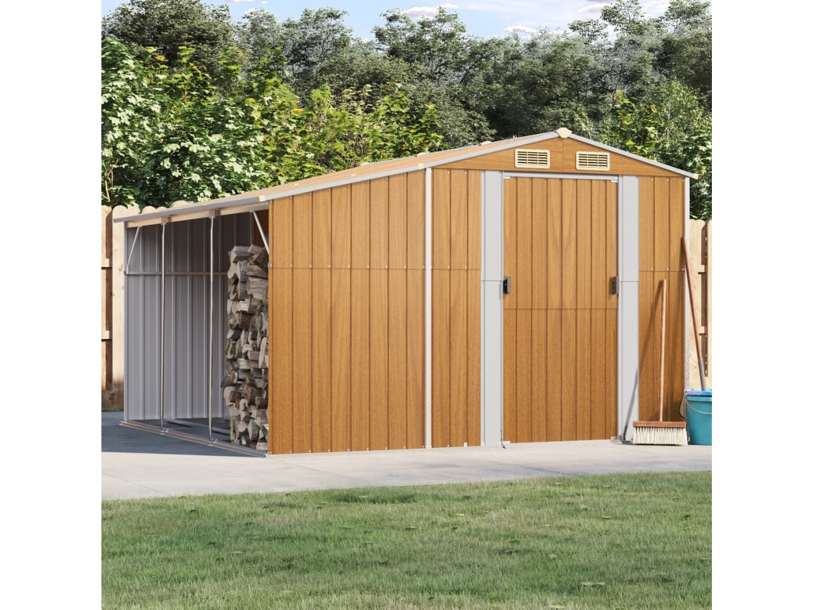 Vidaxl Abrigo De Jardim 277x279x179 Cm Aço Galvanizado Castanho-claro