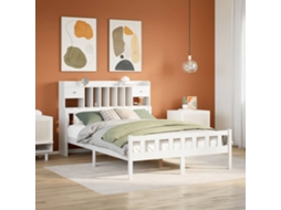 Cama Com Estante Sem Colchão 150x200 Cm Pinho Maciço Branco