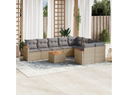 Vidaxl 10 Pcs Conjunto De Sofás P/ Jardim Com Almofadões Vime Pe Bege