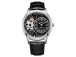 Reloj De Cuarzo Para Hombre Megir De Cuero Pu Hueco Impermeable (cinta Negra Caja Blanca Dial Negro)