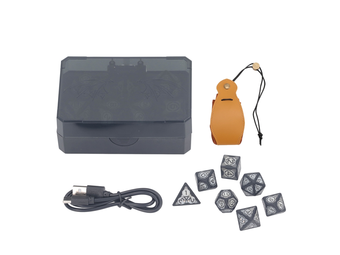 Set De 7 Dados Luminosos Multicolor Com Led Recarregáveis Para Jogos De Mesa Com Bolsa Amarela