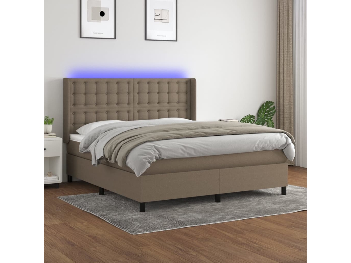 Vidaxl Cama Box Spring Colchão/led 160x200 Cm Tecido Cinza-acastanhado