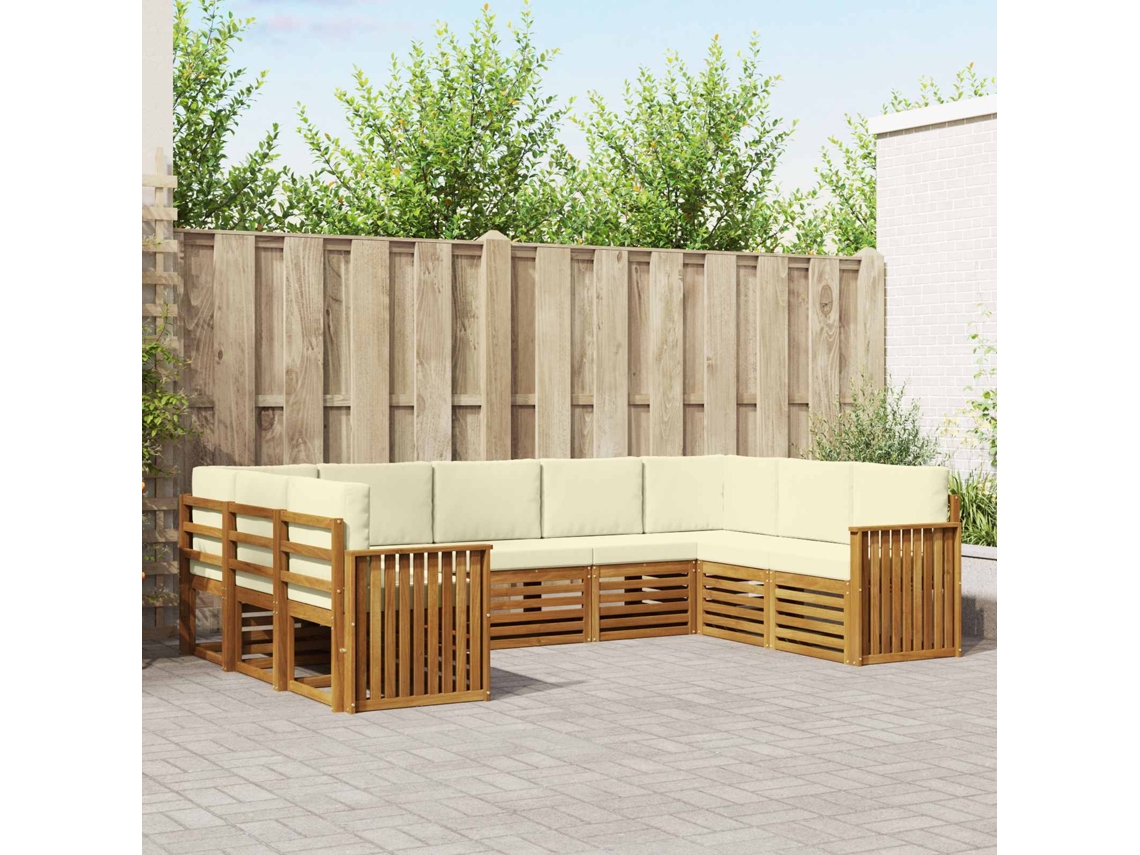 Vidaxl Conjunto De Sofá Sectional Com Almofada 9 Pcs Natural E Creme