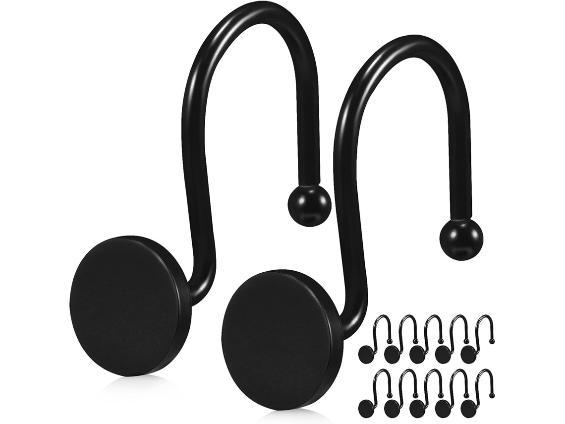 Ganchos De Metal Preto Para Cortina De Chuveiro, 12 Peças, Resistentes E Com Ilhós Compatíveis, Desi