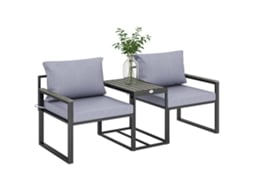 Conjunto de Jardim para Exterior com 3 Peças, Incluindo Mesa e 2 Cadeiras com Assento e Almofadas em Textilene, Cor Cinza. CHEZMOI