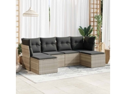 Vidaxl 6 Pcs Conj. Sofás Jardim Com Almofadões Vime Pe Cinzento-claro