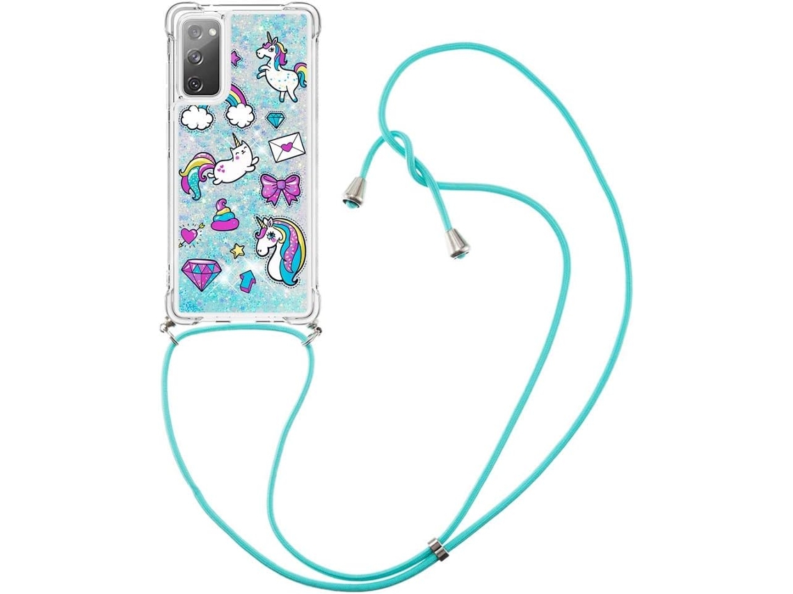 Correia Fe Lite Unicórnio para Samsung Galaxy S20 HONGWE. Pele Sintética Azul