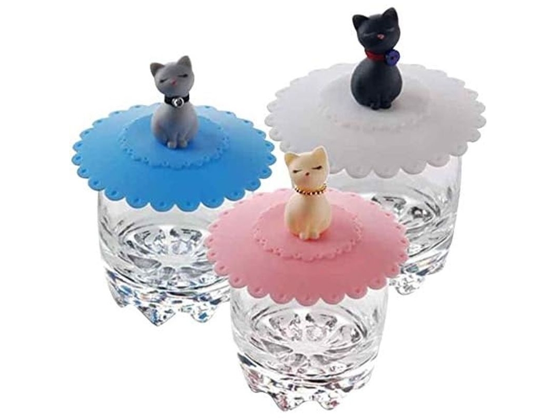 Conjunto De 3 Taponeras De Silicona Para Tazas Gatito A Prueba De Fugas Y Polvo Color Aleatorio