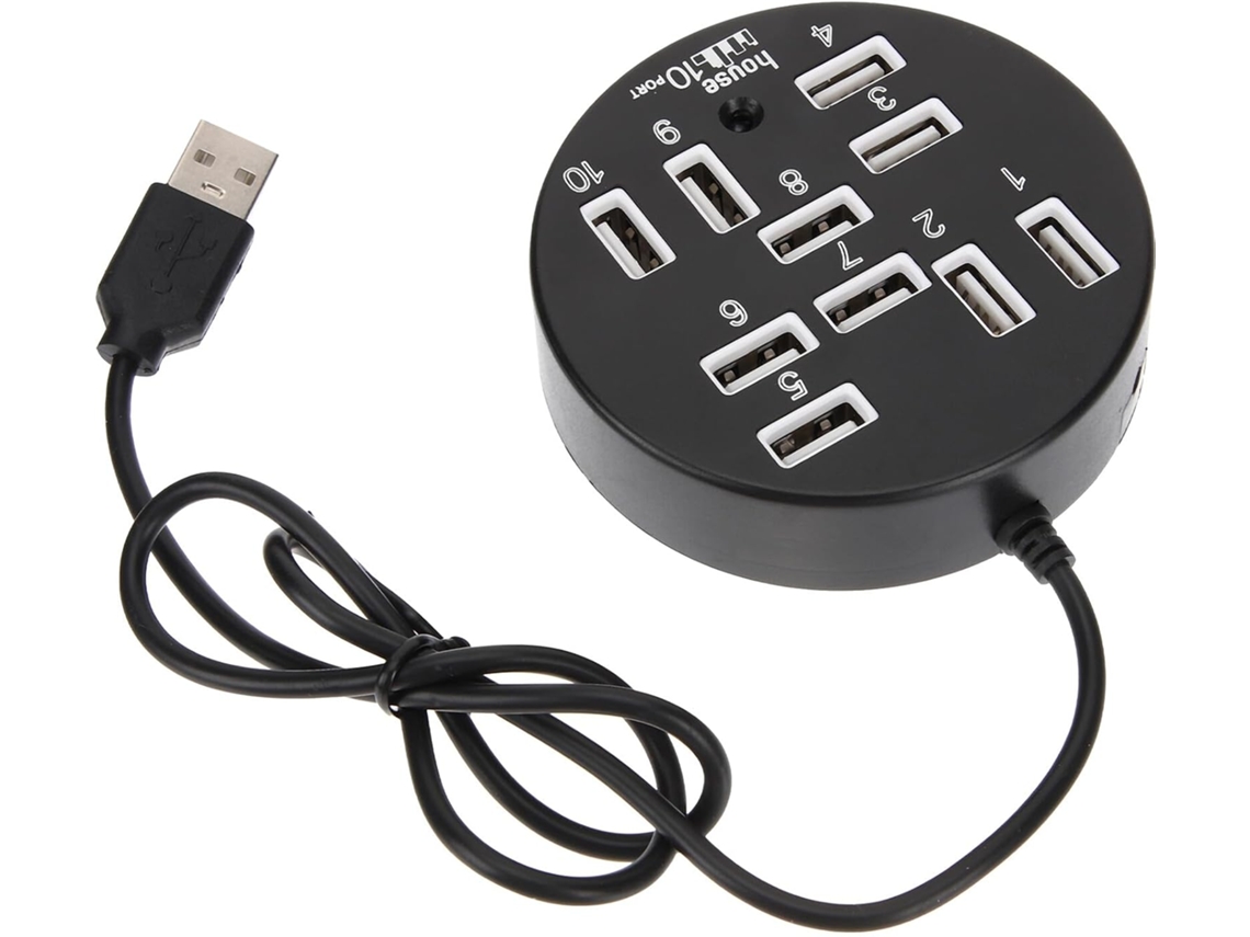 Hub Usb 2.0 De 10 Portas Com Conectores Usb, Material Abs, Baixo