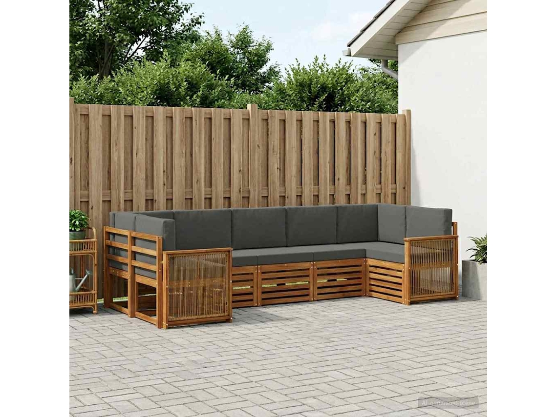 Vidaxl Conjunto De Sofá Sectional 6 Pcs Natural E Antracite