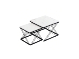 Elegante conjunto de 2 mesas de centro quadradas, medindo 60x60x45cm e 45x45x40cm, com acabamento em mármore brilhante e altura ajustável.
