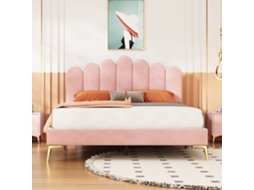 Cama Casal 140x200, Rosa Veludo, Ripas, Adultos/jovens/hóspedes-op