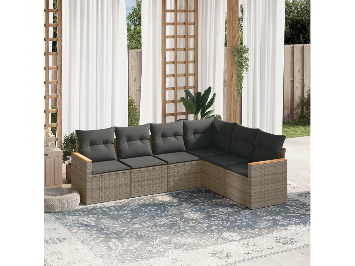 Vidaxl 6 Pcs Conjunto Sofás de Jardim com Almofadões Vime Cinzento