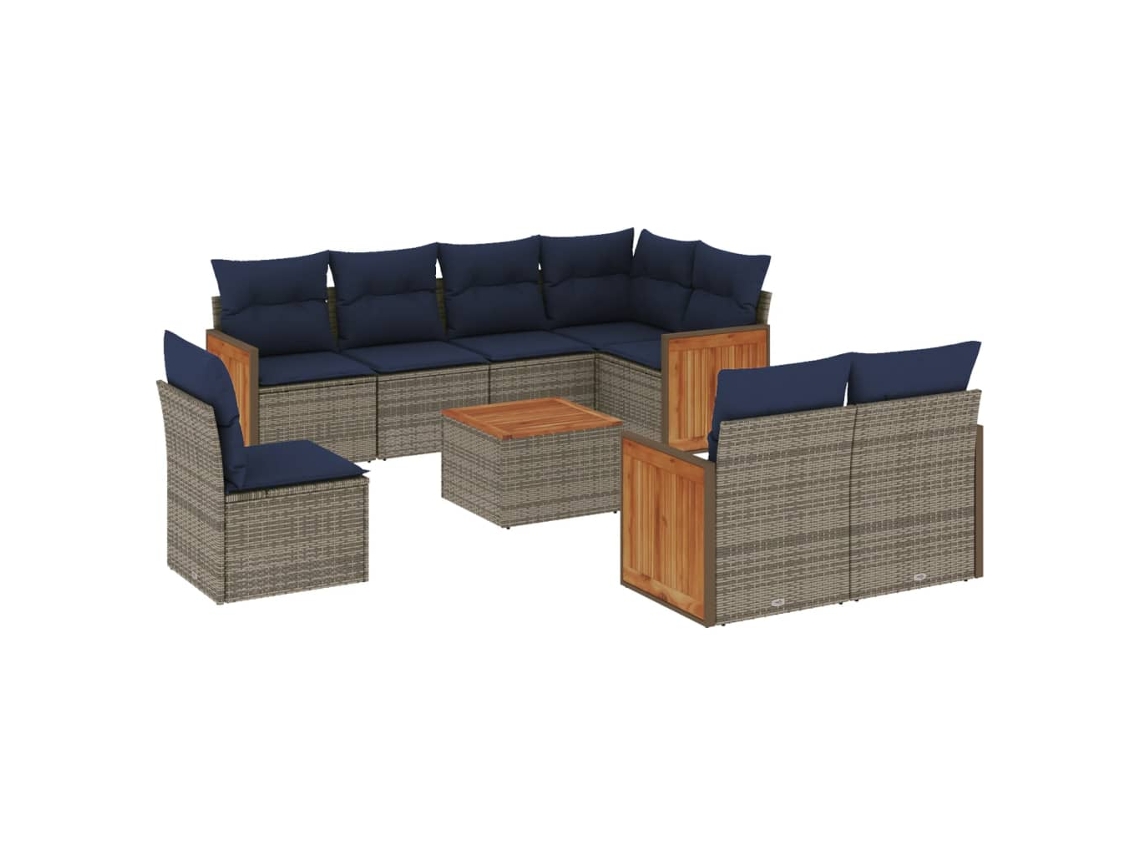Conjunto de Sofá de Jardim, 9 Peças, Almofadas, Rattan Cinza MAISON EXCLUSIVE