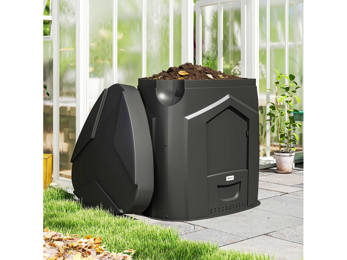 240l Garden Composter, Triangular Compost Bin With 3 Doors, Black